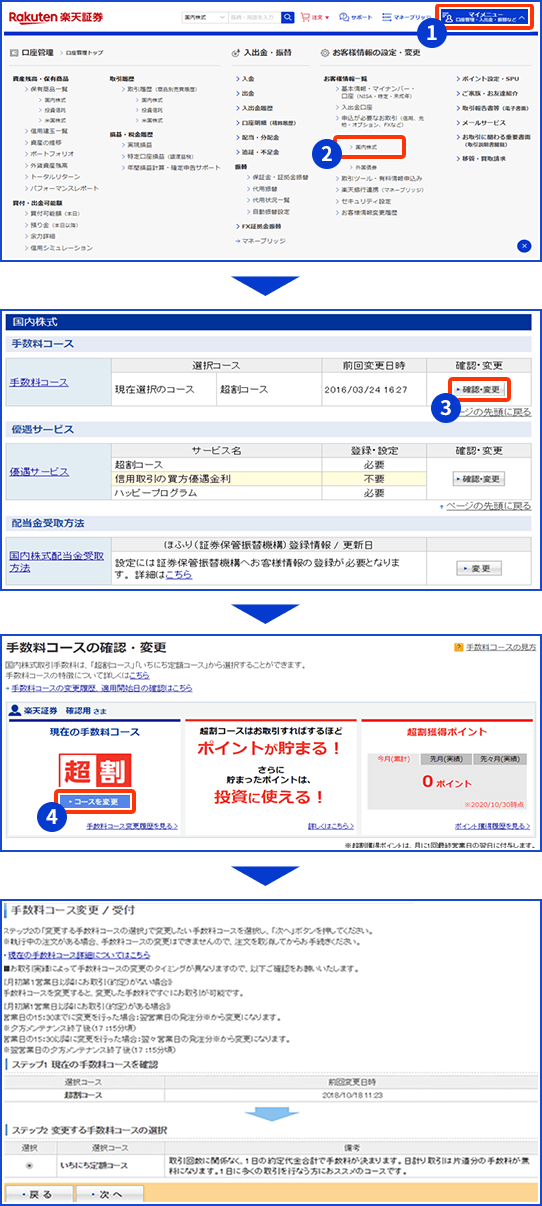 マイメニューから手数料コースへ:公式の操作画面例