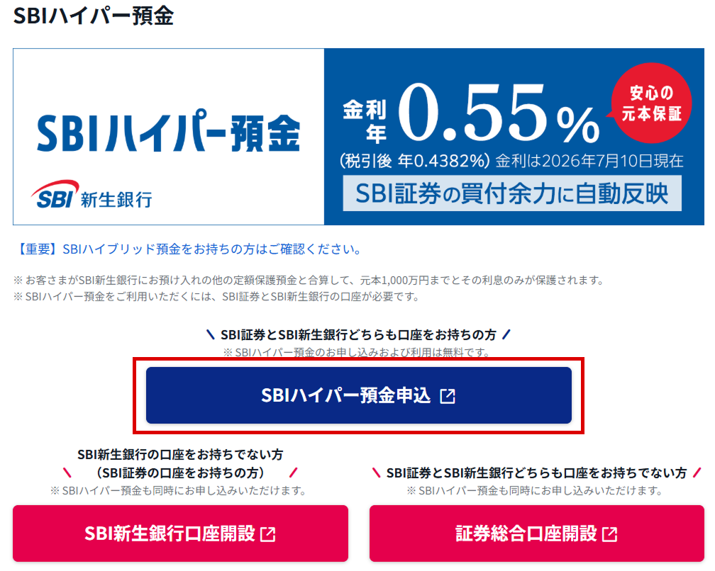 ハイパー預金の申込へ進む:公式ガイドの操作画面例
